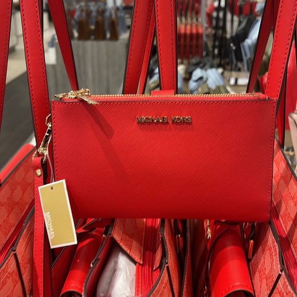 Michael Kors Jet Set Travel Large Double Zip Leather Wristlet phone holder NWT - Picture 11 of 16